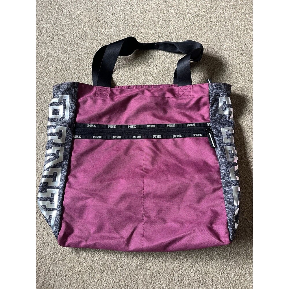 Victoria's Secret PINK Women's Burgundy Tote Bag with Pockets, Zipper | School